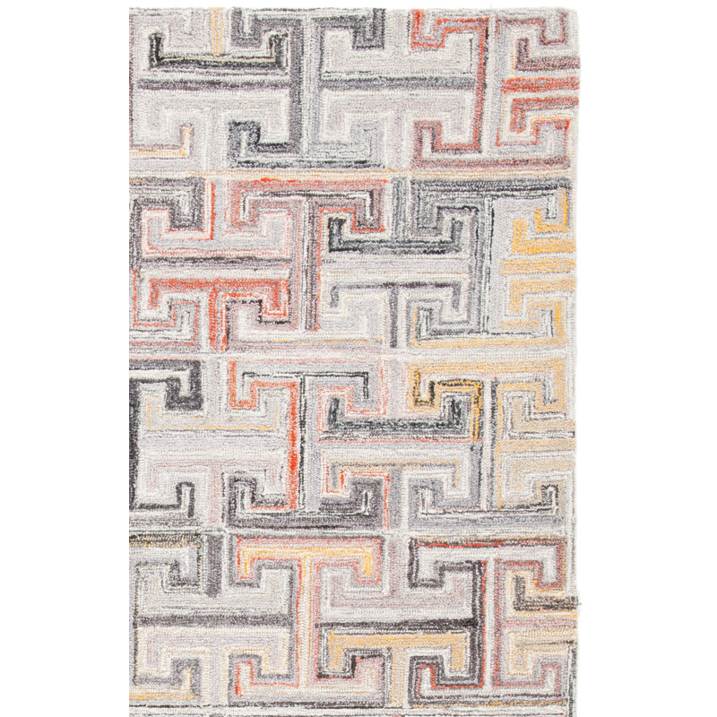Tapis intérieur / extérieur gris en laine touffeté à la main Patchwork 6 pi 7 po x 8 pi 10 po Patchwork