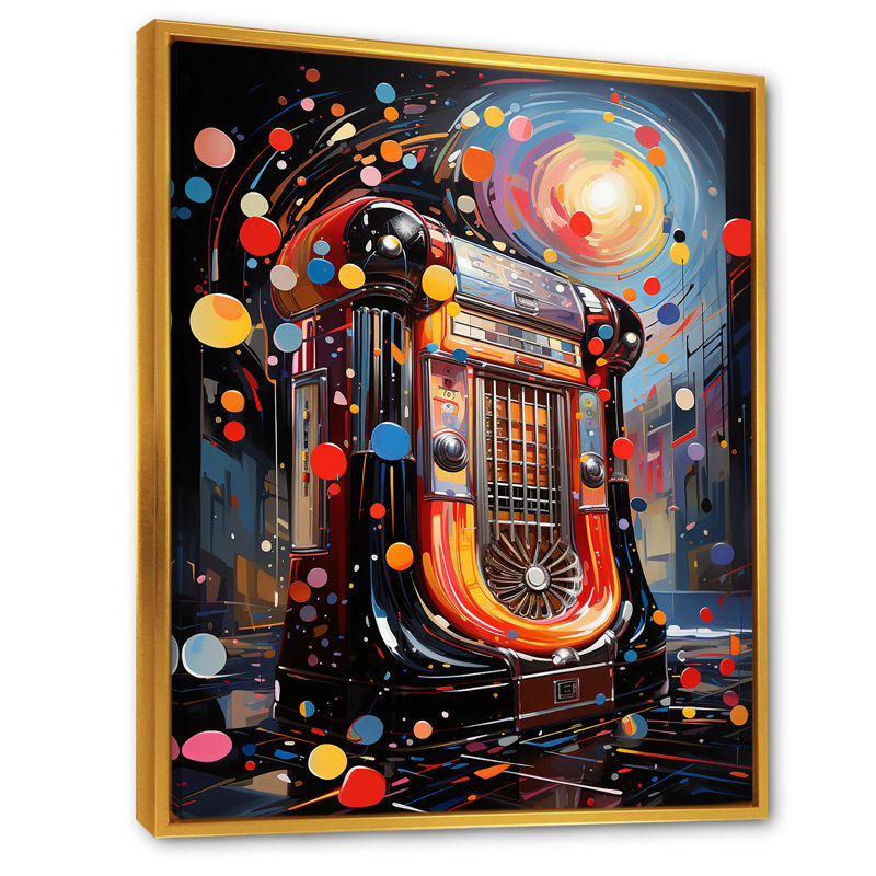Rock N Roll Jukebox Fever III - Jukeboxes, art mural, Cadre flottant doré, H 20 po x l 12 po x P 1 po