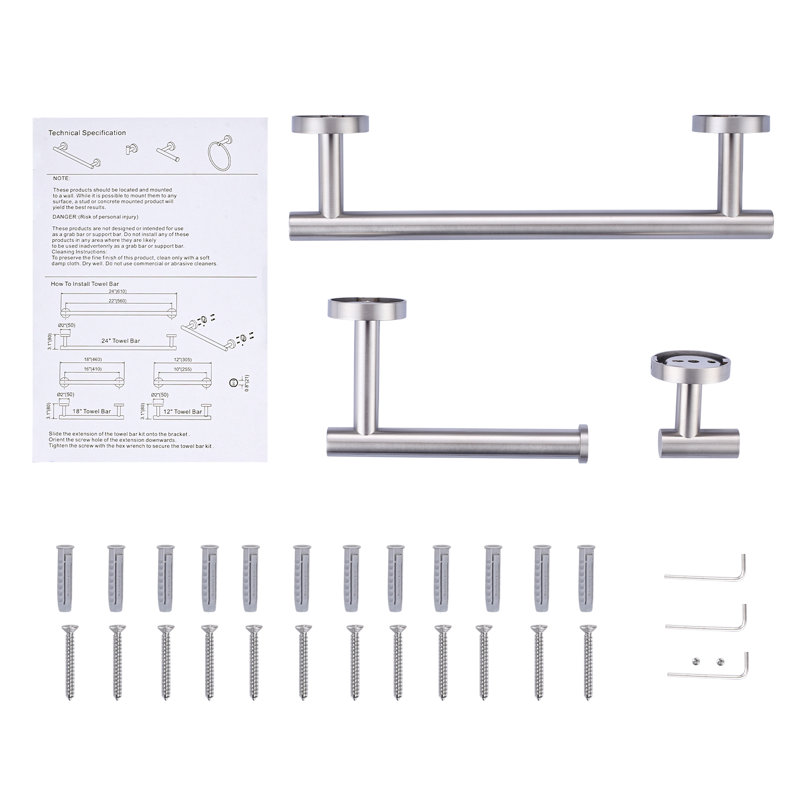 Brushed Nickel 3-Piece Stainless Steel Bathroom Hardware Set