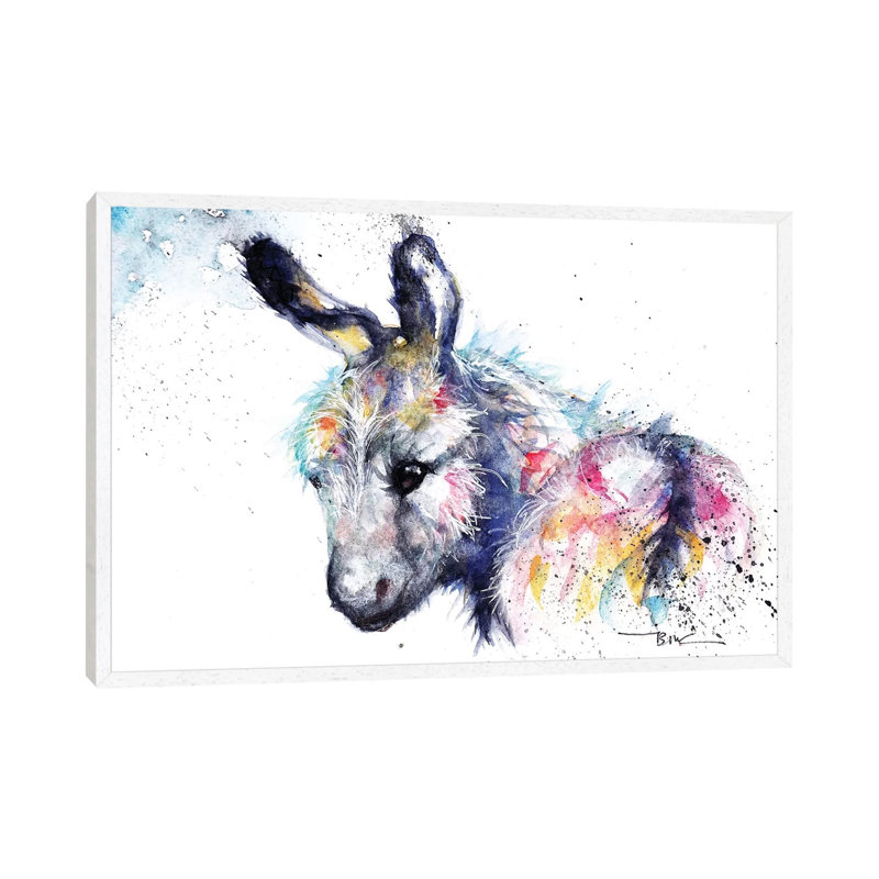 Donkey by BebesArts - Painting on Canvas, White Framed, 66.04 cm H x 45.72 cm W