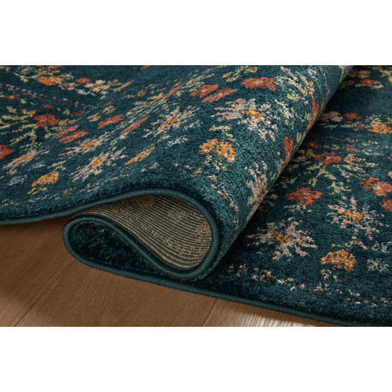 Rifle Paper Co. x Loloi Laurel Navy Area Rug, Square 1'6"