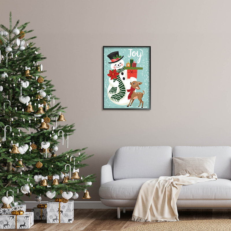 Joy Joy Snowman Holiday at-124, Giclée encadrée noir minuit, H 30 po x l 24 po x P 1,5 po