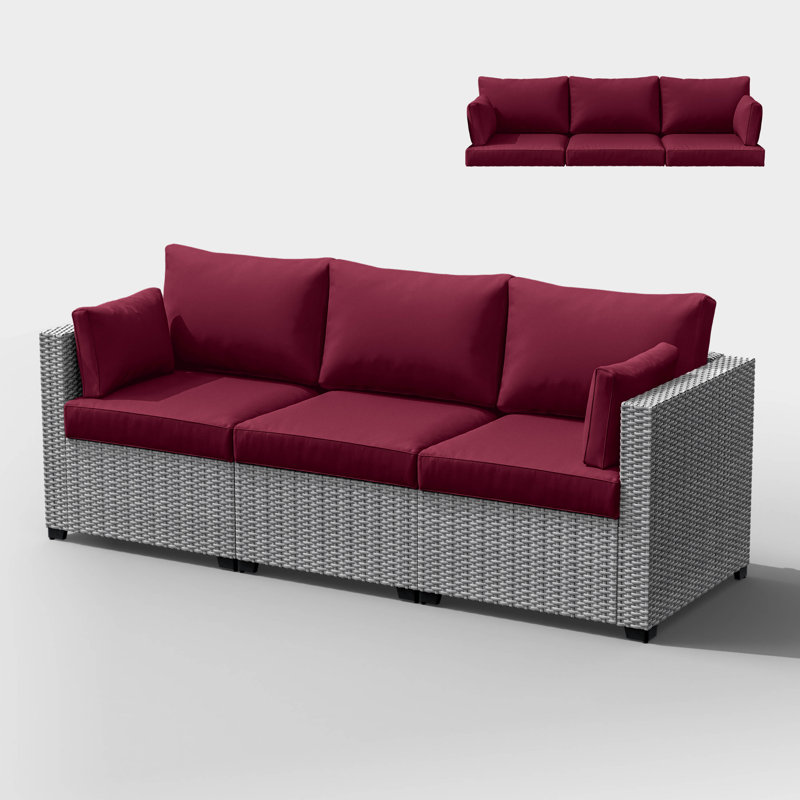 8-Piece Outdoor 4" Replacement Cushion Set Seat/Back Cushion(Set Of 3 Seats, 3 Backs, 2 Short Backs), Burgundy