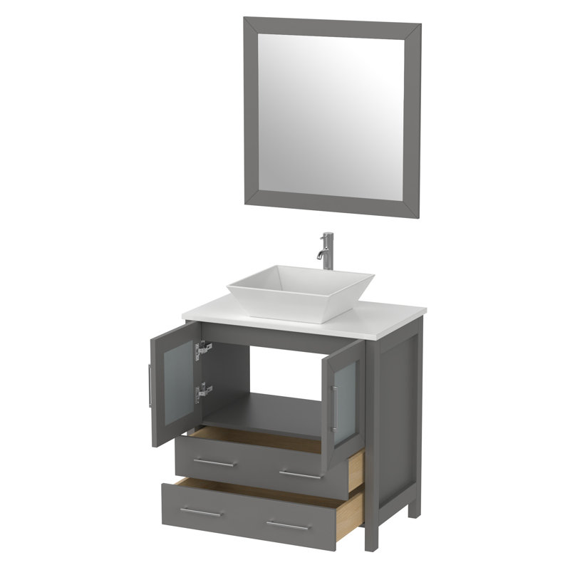Ensemble de meuble-lavabo simple avec miroir , Gris, l 30 po
