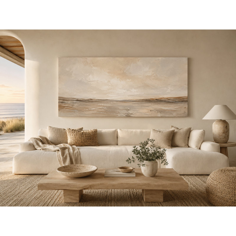 Paysage côtier beige chaleureux enveloppé Iraima, L 55 po x H 27,5 po x P 1,5 po