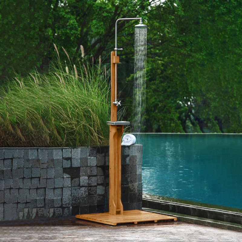 81.5'' H Portable Solid Teak Freestanding Outdoor Shower