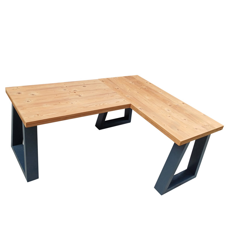 Aghadavy Solid Wood Writing Desk, Black, Natural, 75" H x 150" W x 70" D