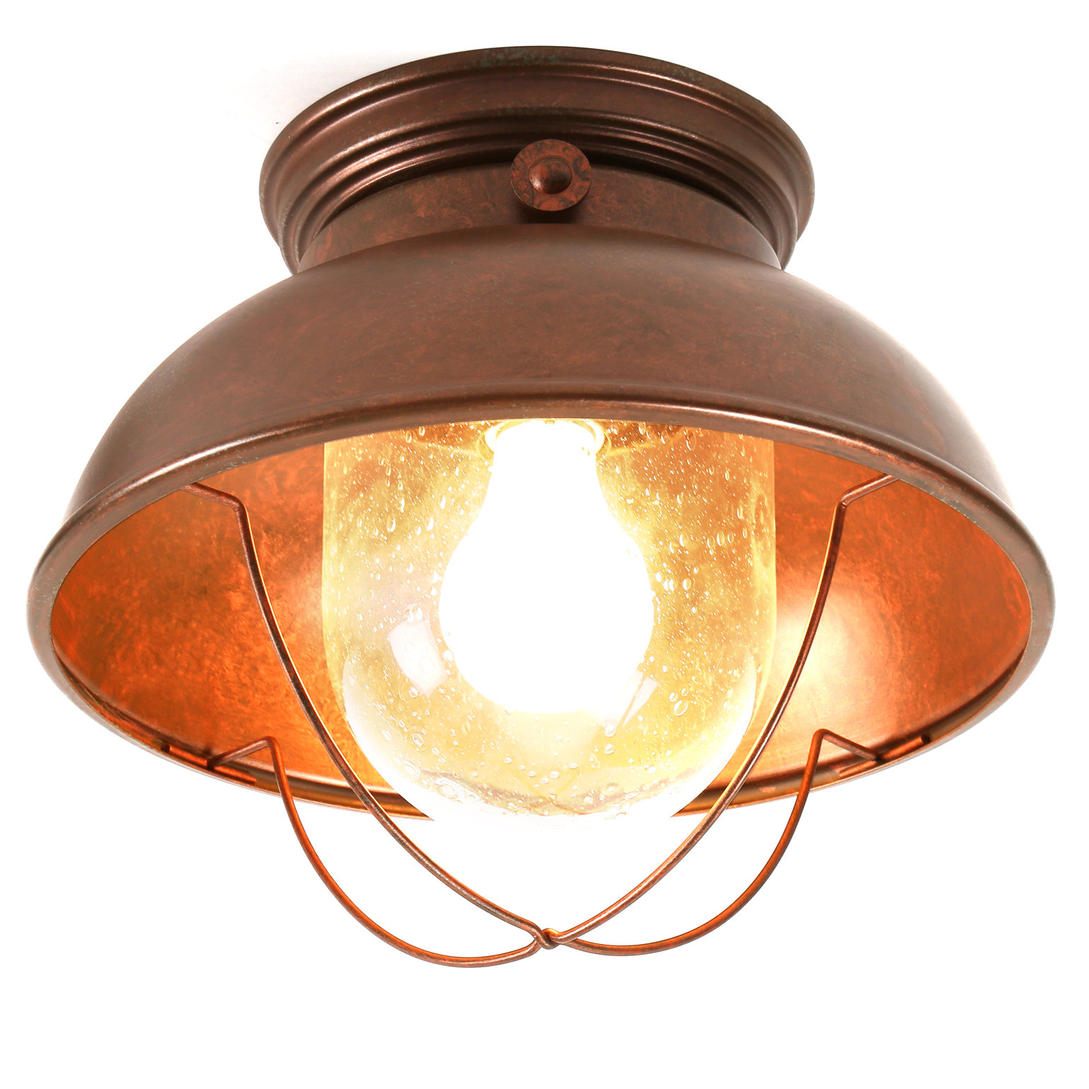 Audrey Seeded Bell Outdoor Semi-Flush Mount, Weathered Copper