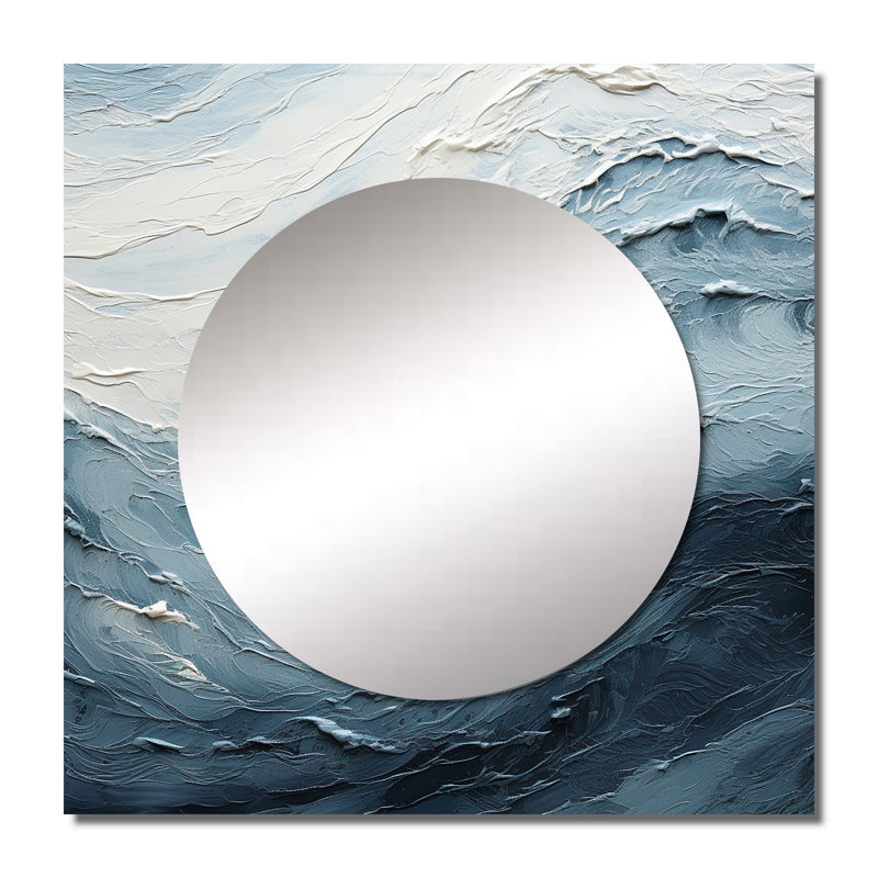 Karrington - Minimalisme noir et bleu peinture vague II bord de mer grand miroir mural carré pour chambre à coucher