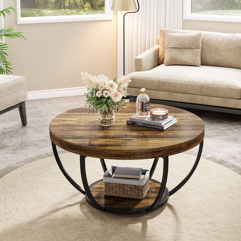 Maissane Floor Shelf Coffee Table with Storage, Brown/Black