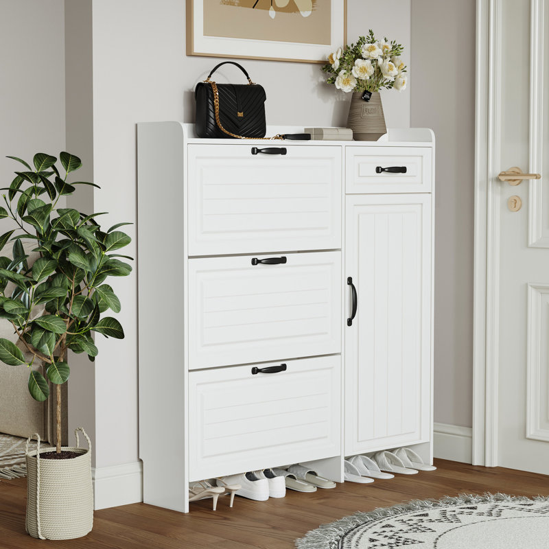 Armoire à chaussures blanche à 4 portes et 1 tiroir - Un casier pratique avec solution de rangement