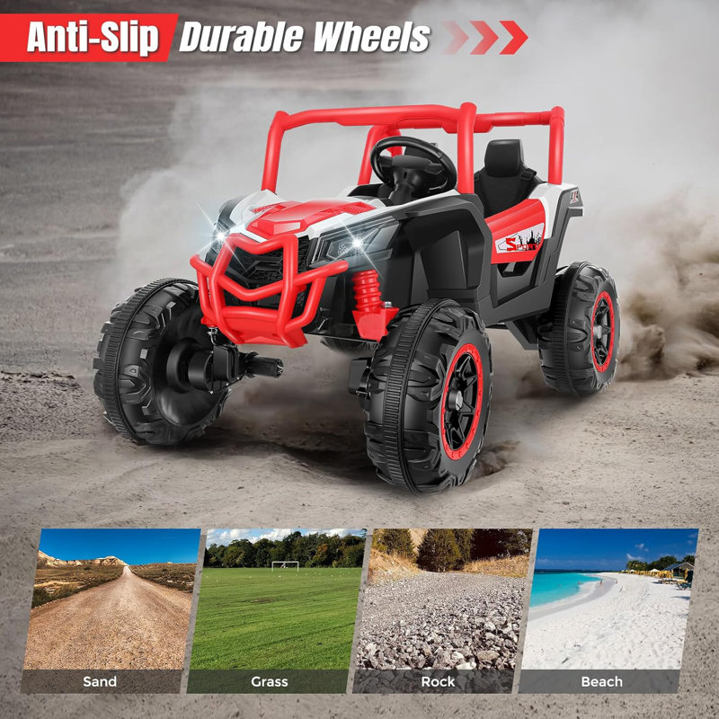 Red 24V 4x4 Ride-On Car with EVA Tires and LED Lights