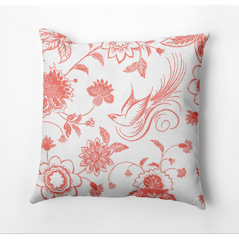 Botanical Blooms Floral Outdoor Reversible Throw Pillow, 20"x20", Coral