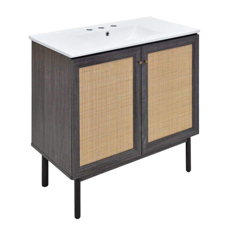 Meuble-lavabo classe 36, Chêne noir, Blanc, 8" Widespread