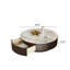 35.5" Modern Round Coffee Table, Glossy White Sintered Stone Table top, Brown Solid Wood Coffee Table for Livingroom
