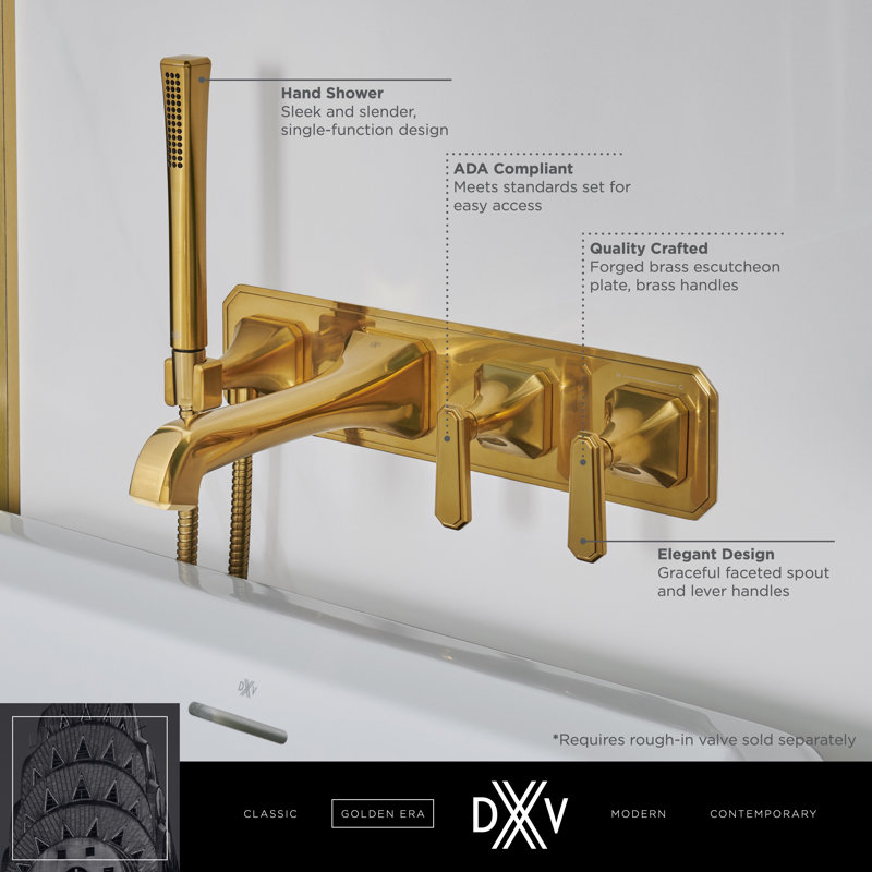 Belshire Wall Mount Tub Filler With Lever Handles, Satin Brass