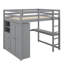 Lit mezzanine double en bois avec tablettes et tiroirs de bureau intégrés-746803882