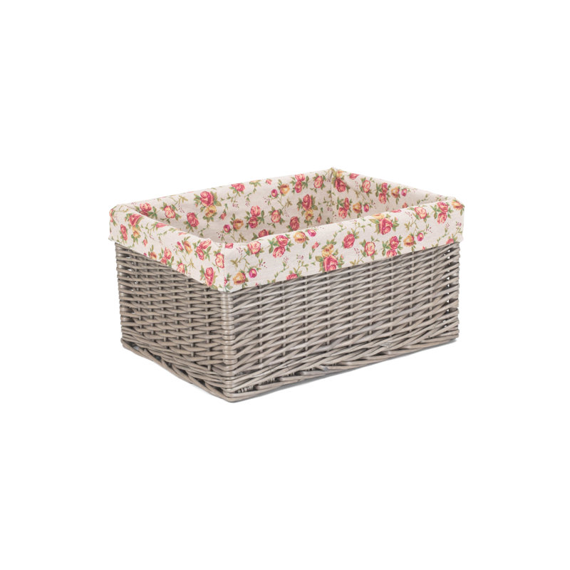 Wicker Storage Basket with Garden Rose Lining, Extra Large