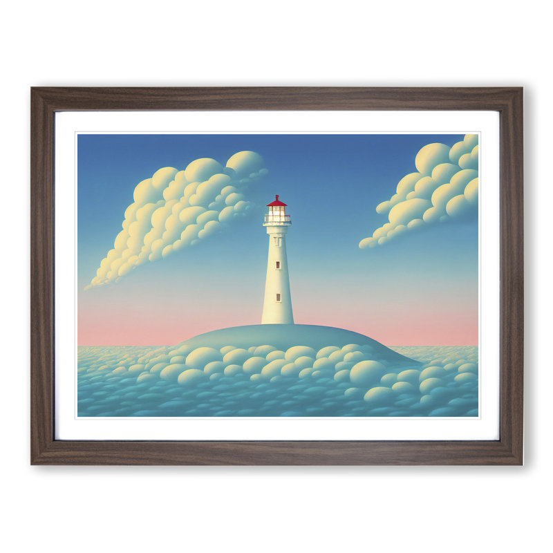 Hypnotic Lighthouse - Single Picture Frame Print, 46cm H x 64cm W x 2cm D, Walnut