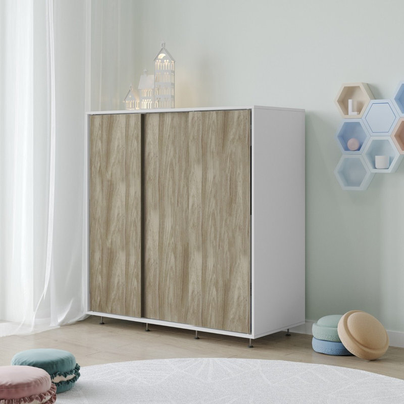 Solid Wood Wardrobe, White/Oak