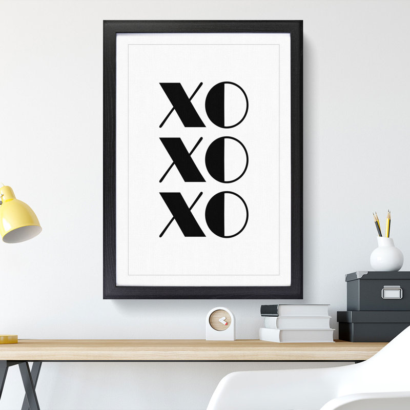 Kiss Hug - Picture Frame Typography, 90cm H x 65cm W x 2cm D, Black Framed