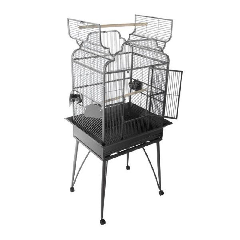 Cage à oiseaux de style victorien de 65 po avec roulettes Mayton, Platine