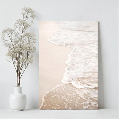 1Pc Framed Canvas Poster Print Waves and beach, natural coastline, minimalist photography style Wall Art Decor, Perfect for Room Decor Living Room Bedroom Office Kitchen Bathroom Home Decor, Ideal Home Wall Decoration Gift, 2D Flat