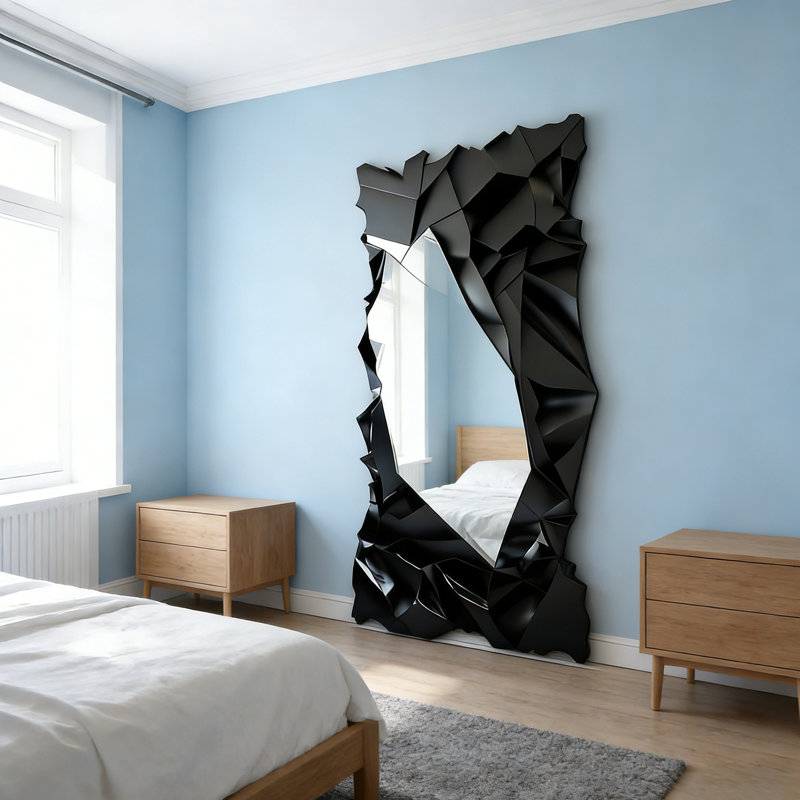 Miroir mural noir à motif géométrique abstrait, 70.87"  x 39.37" 
