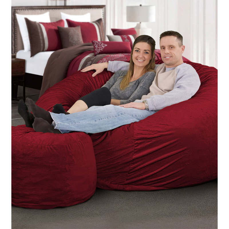 Bean Bag Chair, Oversized Indoor Comfy Lounger, Suede, Burgundy Suede, 38" H x 68" W x 68" D