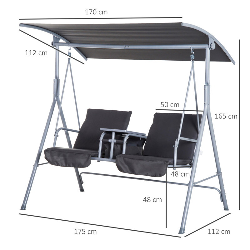 Babajide 2 Person Porch Swing with Canopy, Grey, Grey