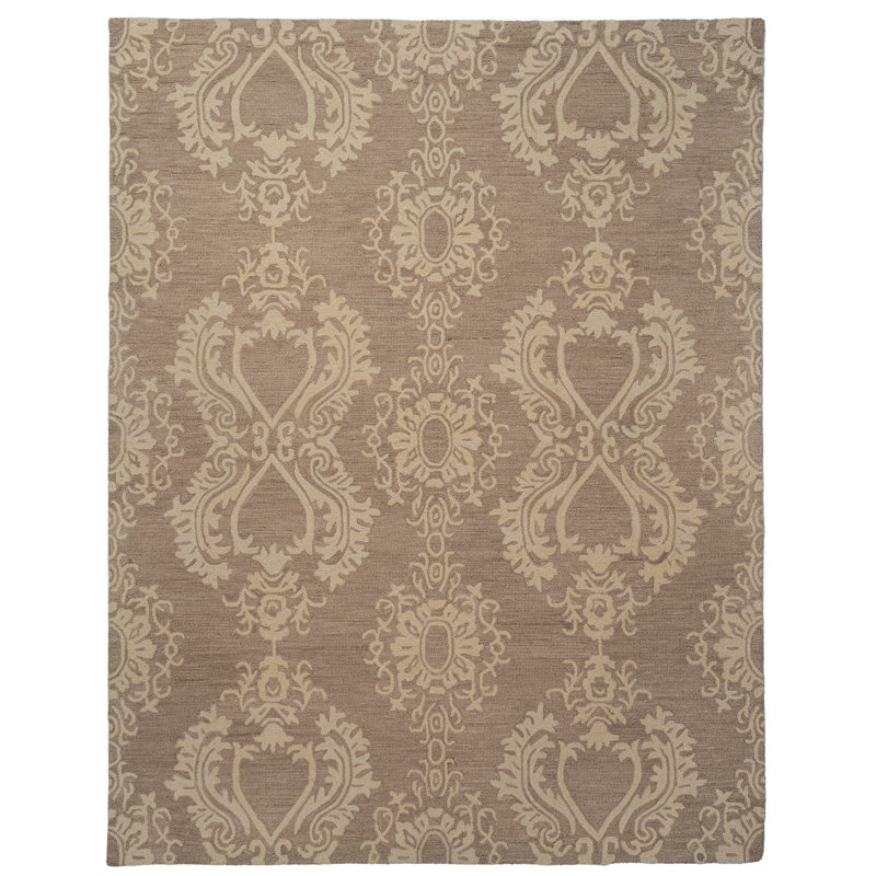 Dajerin Performance Hand Tufted Wool Damask Indoor Rug, Rectangle 5' x 8'