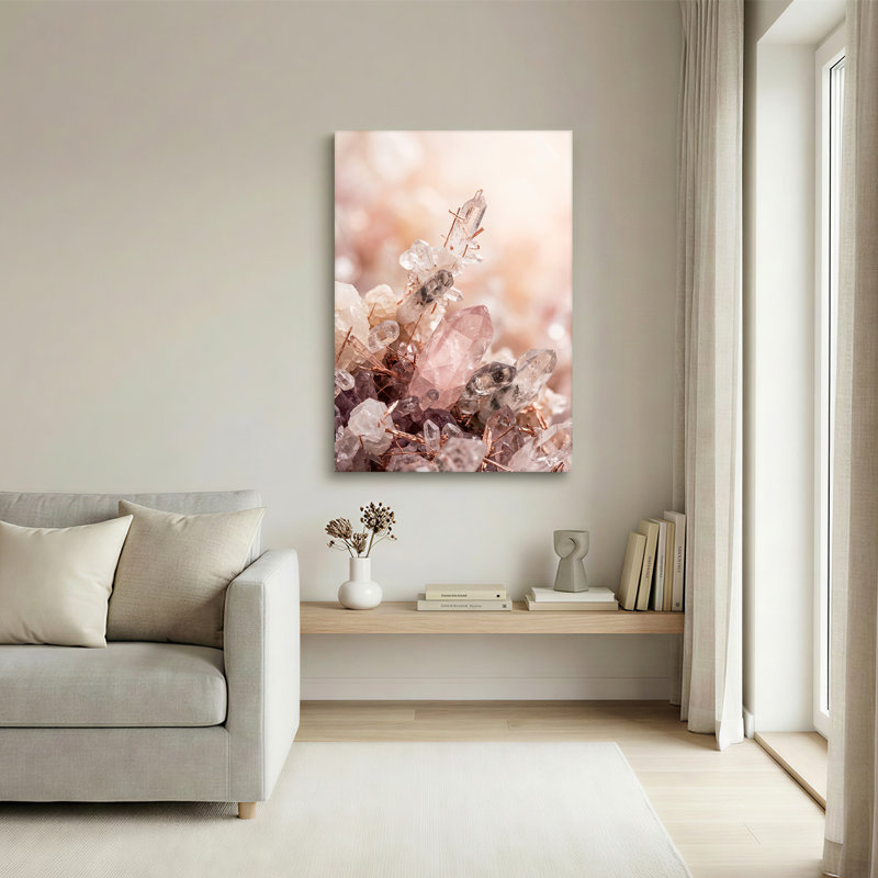 Art mural sur toile rose et transparent avec des accents de cuivre, 36"H x 24"W