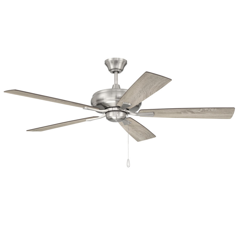 Eos 52" Ceiling Fan with Pull Chain, Brushed Nickel, Gray Wood