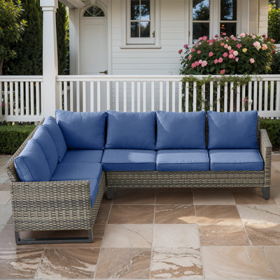 Canapé modulaire d'extérieur en osier de largeur 105,1 po avec coussins Nazime