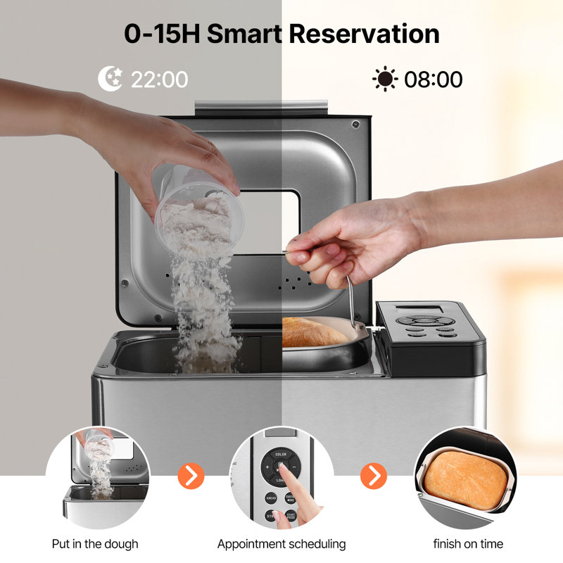 2LB 19-in-1 Bread Maker Automatic Compact Dough Machine Nonstick 3 Crust Colours