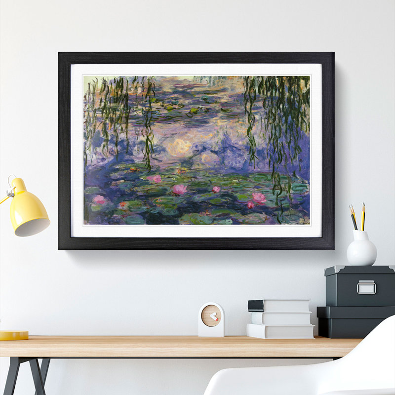 Water Lilies Lily Pond Vol.11 by Claude Monet - Picture Frame Painting, 27cm H x 36cm W x 2cm D, Black