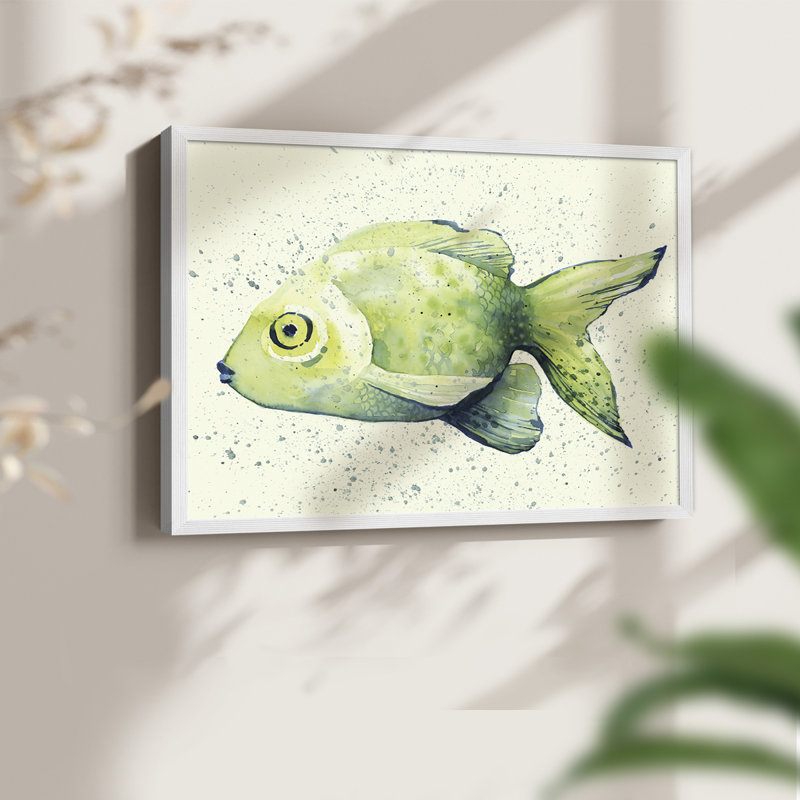 Poisson d'eau douce moucheté I - reproduction encadrée, Blanc, H 8 po x l 10 po