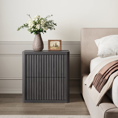 Fluted Nightstand With 2 Pop-Up Drawers