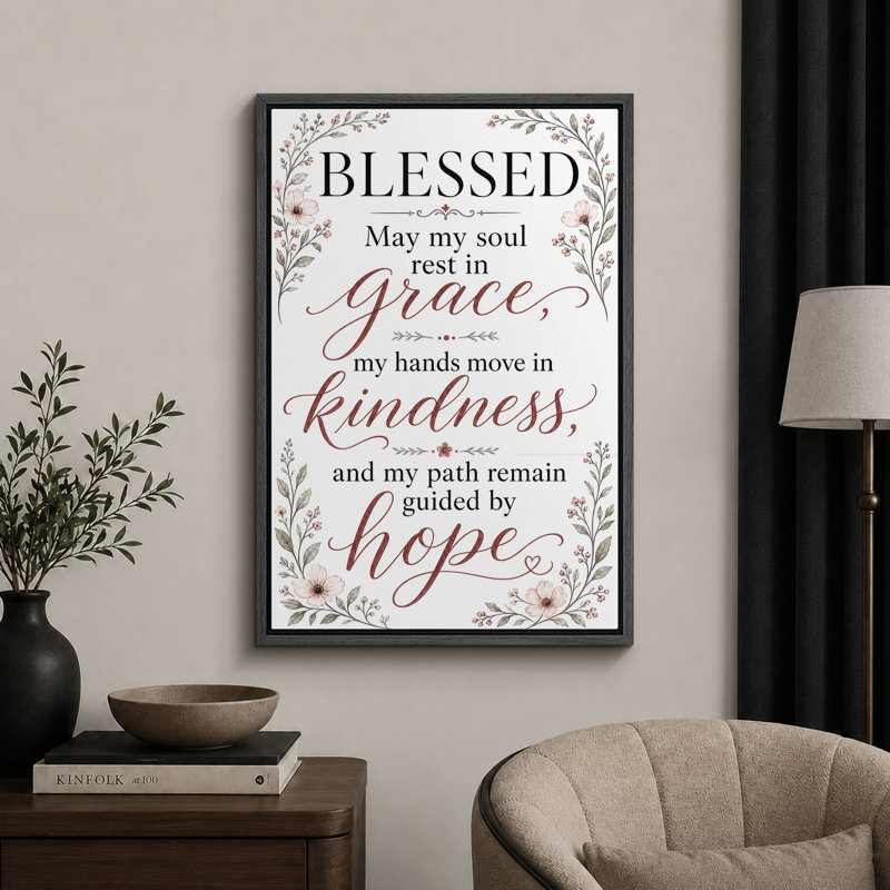 «Blessed Grace Kindness Hope», impression sur toile, impression sur toile encadrée, 36" H x 24" W x 1.5" D, Black Frame