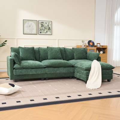  Canapé combiné 3 places avec repose-pieds de rangement pour la chambre à coucher et la chambre compacte, canapé modulaire rembourré, banc en L avec repose-pieds