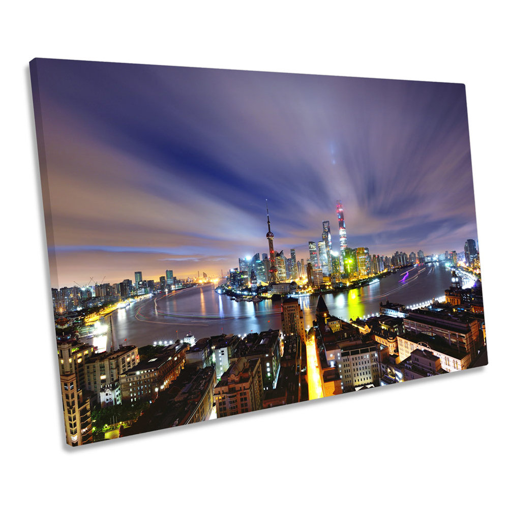 Shanghai Skyline City China - Wrapped Canvas Print