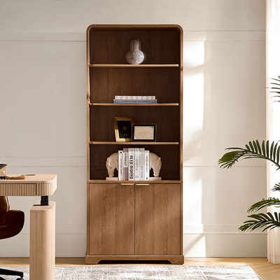 Bibliothèque moderne Daniel H 78 "à finition grain de bois avec tablettes ouvertes réglables et armoires de rangement