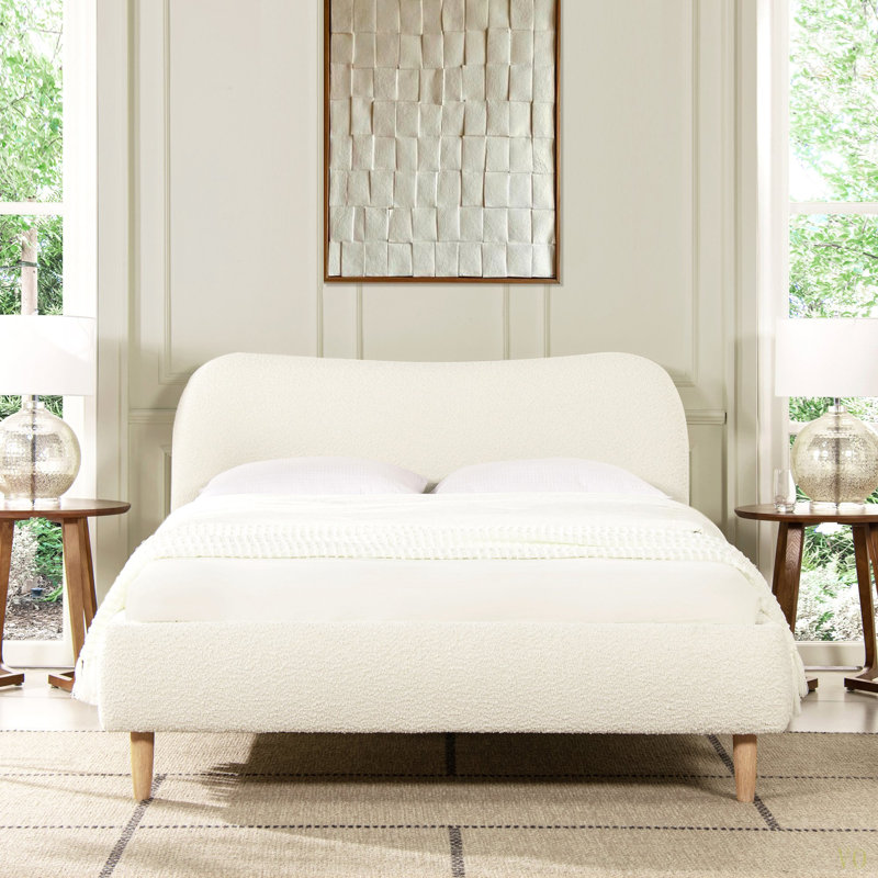 Lit plateforme tapissier Roman, Blanc, Grand lit