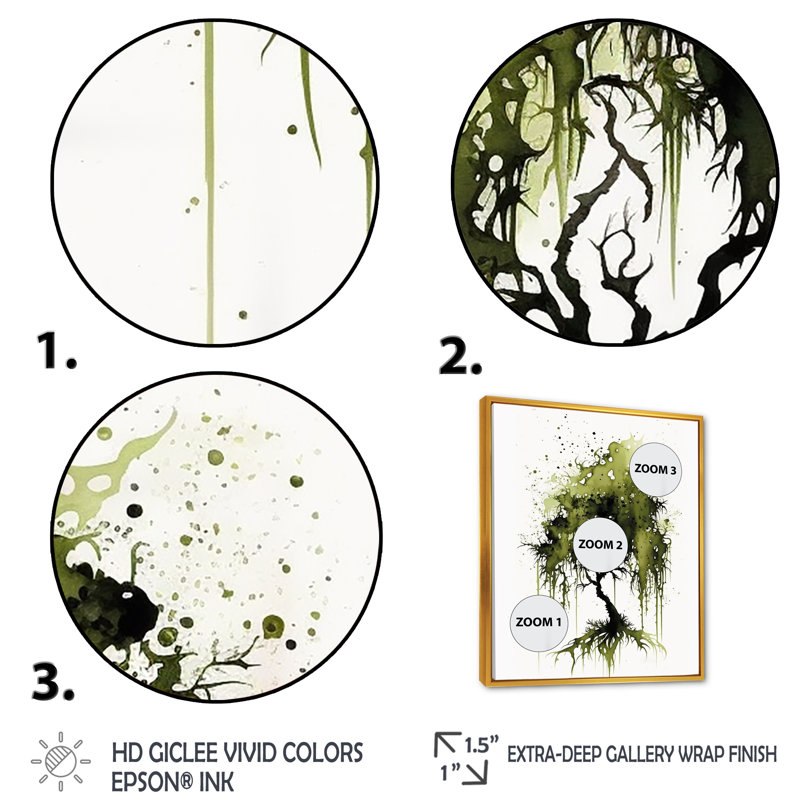 Arbre vert mousse espagnol, reproduction sur toile, H 32 po x l 16 po x P 1 po, Toile à cadre flottant doré