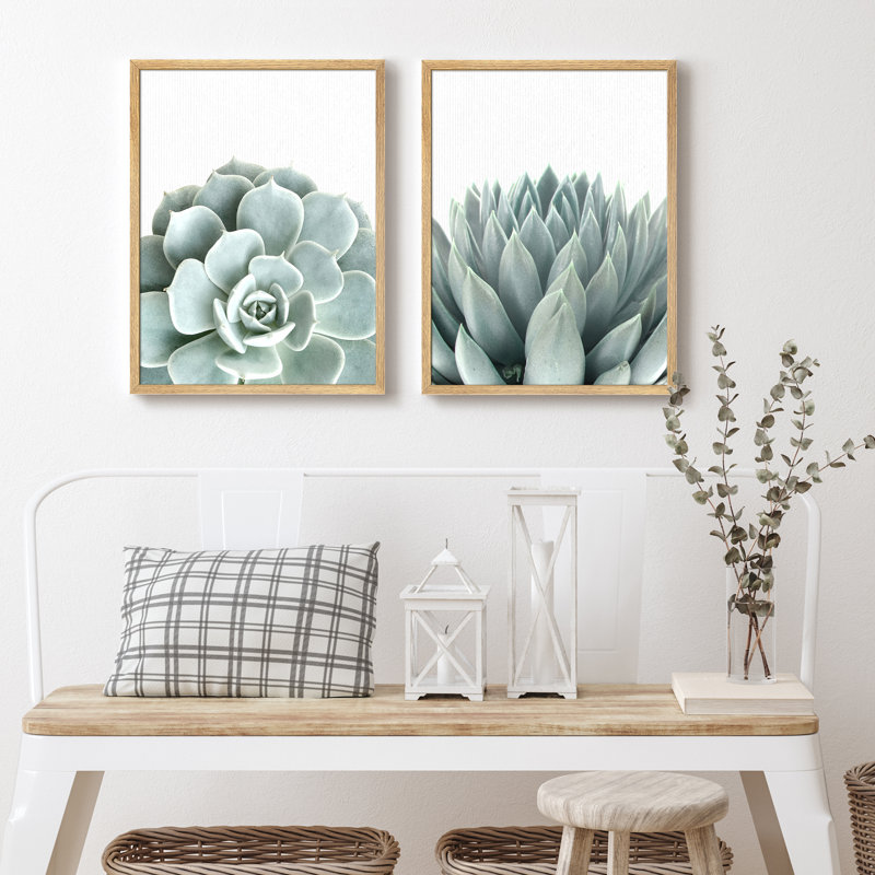 Green Succulent Modern Artwork Framed Prints Posters Bathroom Small Wall Art, Natural, 14" H x 11" W