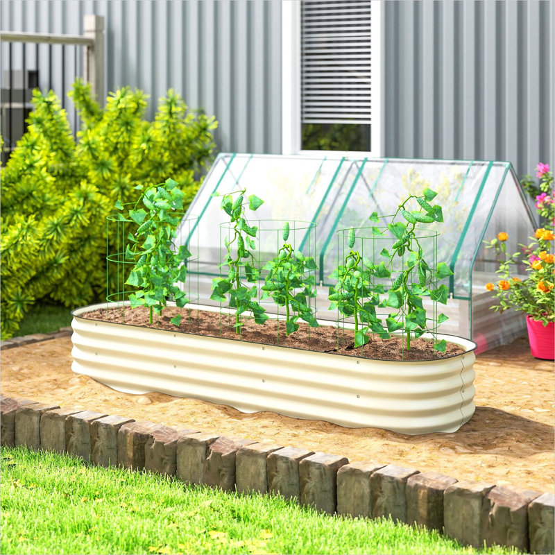 Ensemble de jardin rectangulaire surélevé en métal en acier galvanisé blanc éclatant, 76,75 x 24,5 x 11,75 pouces, boîte à fleurs à base ouverte avec bordure de sécurité