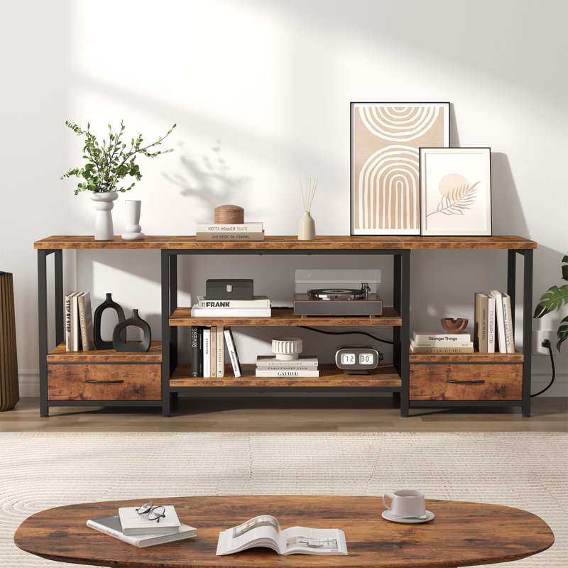 TV Stand with Fabric Drawers, Entertainment Center TV Stand for 55-65/55-75 inch, TV Console Table with Open Storage Shelves, Media Console Charging Station