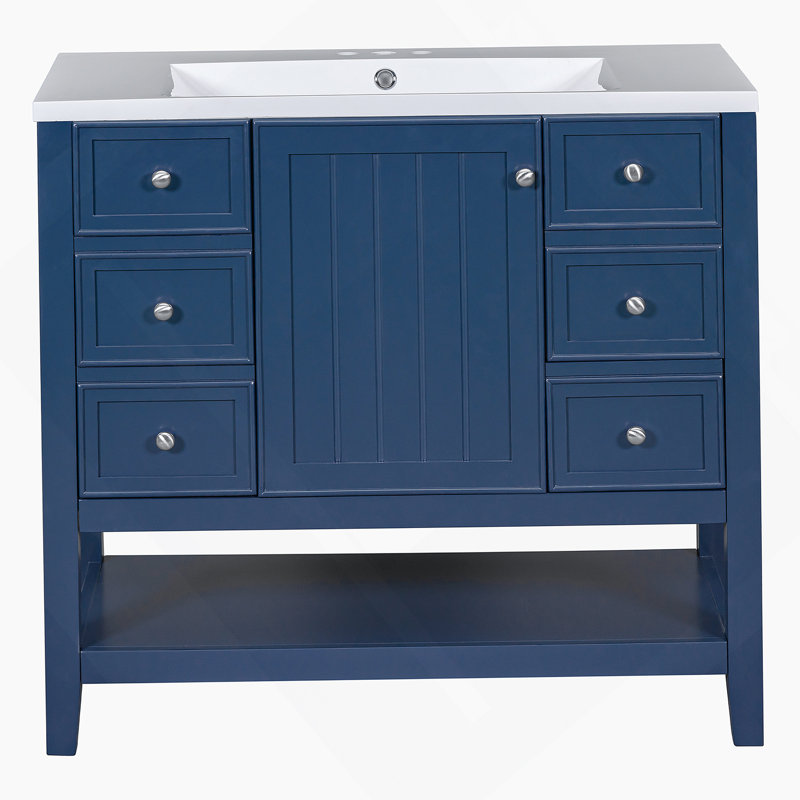 Ensemble de meuble-lavabo avec lavabo, une armoire et six tiroirs, Bleu