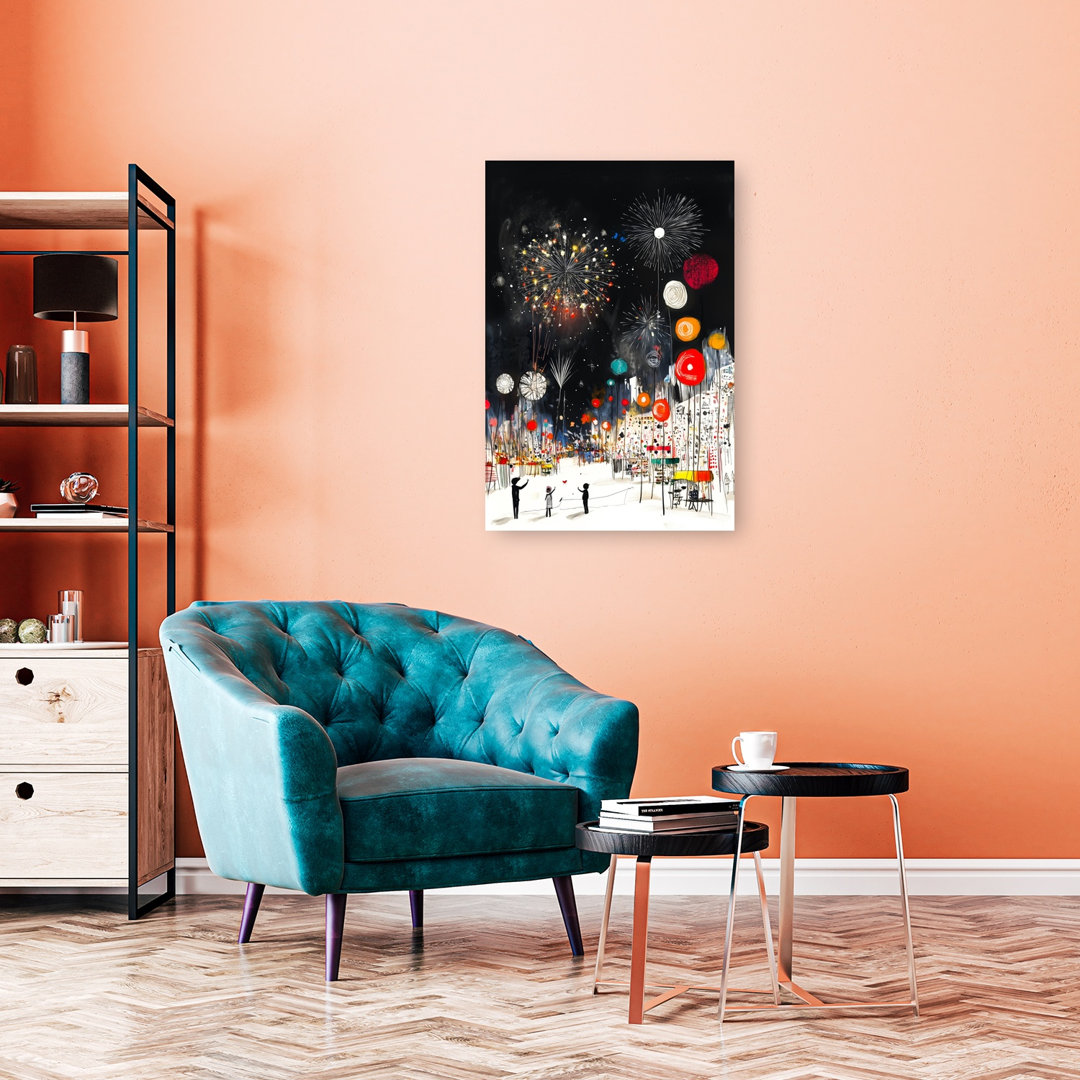City Fireworks Celebration Colorful Playful Vibrant City Wall Art Print