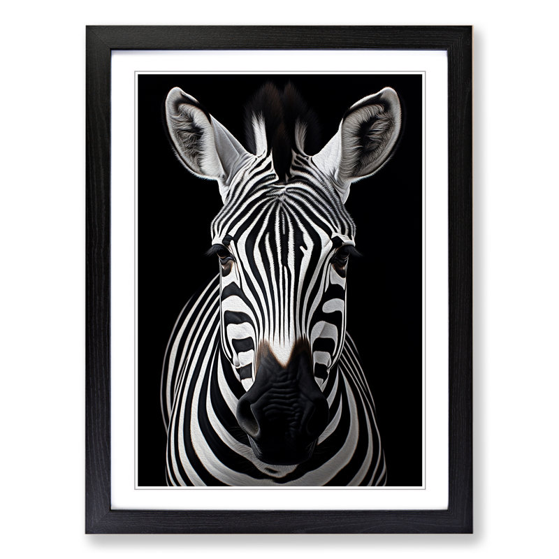 Zebra Contemporary - Single Picture Frame Print on Wood, Black, 64cm H x 46cm W x 2cm D